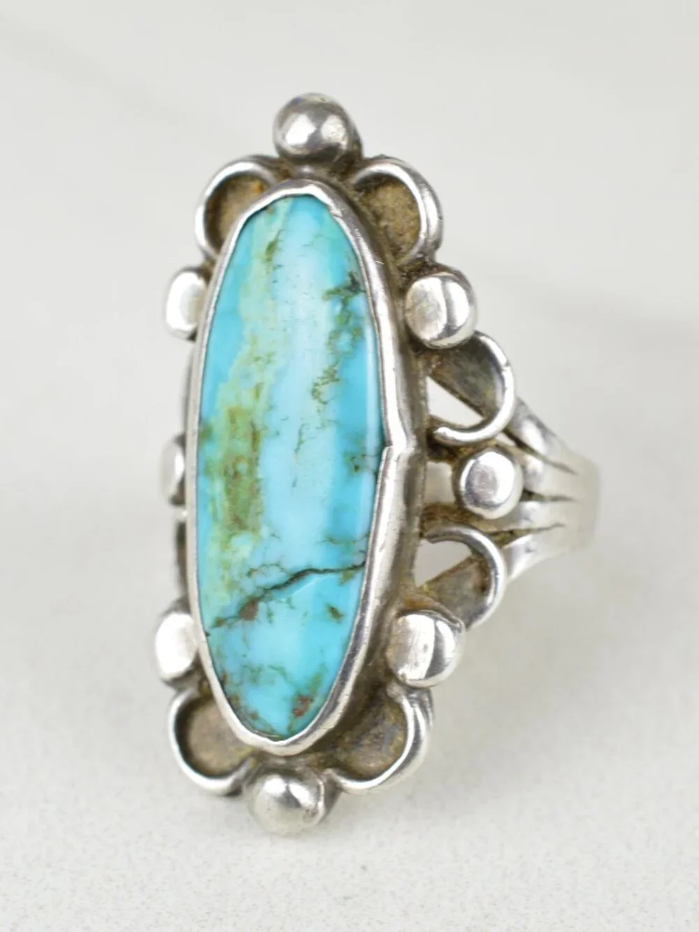 VTG Navajo Sterling Silver Turquoise Statement Ring Size 5.25 - Picture 8 of 11